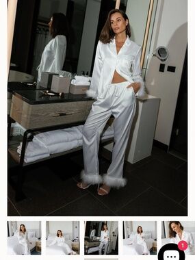 White bride satin feather pajama set - like new - brand: Le Rose Stories